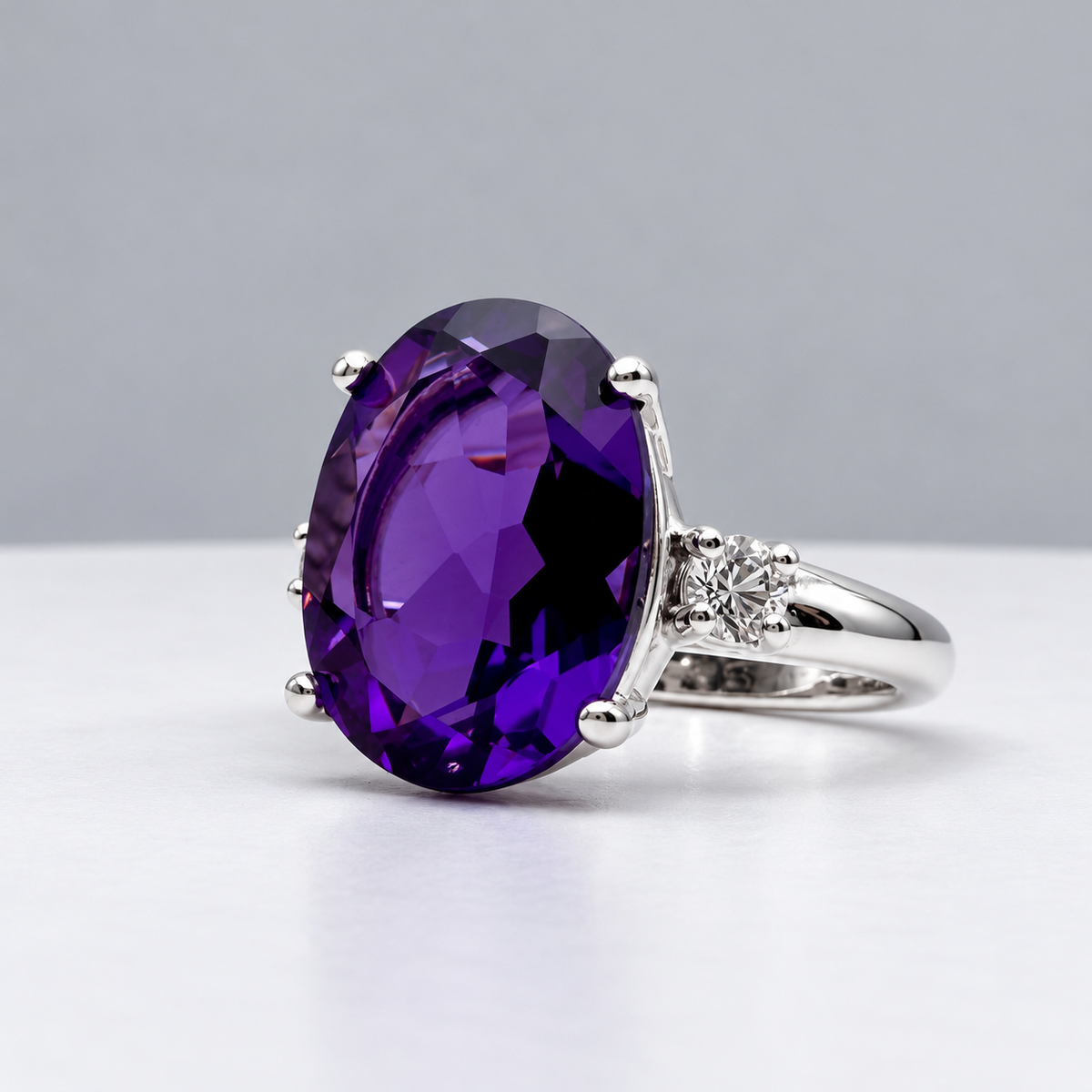 6ct Royal Purple Amethyst & White Sapphire Statement Ring