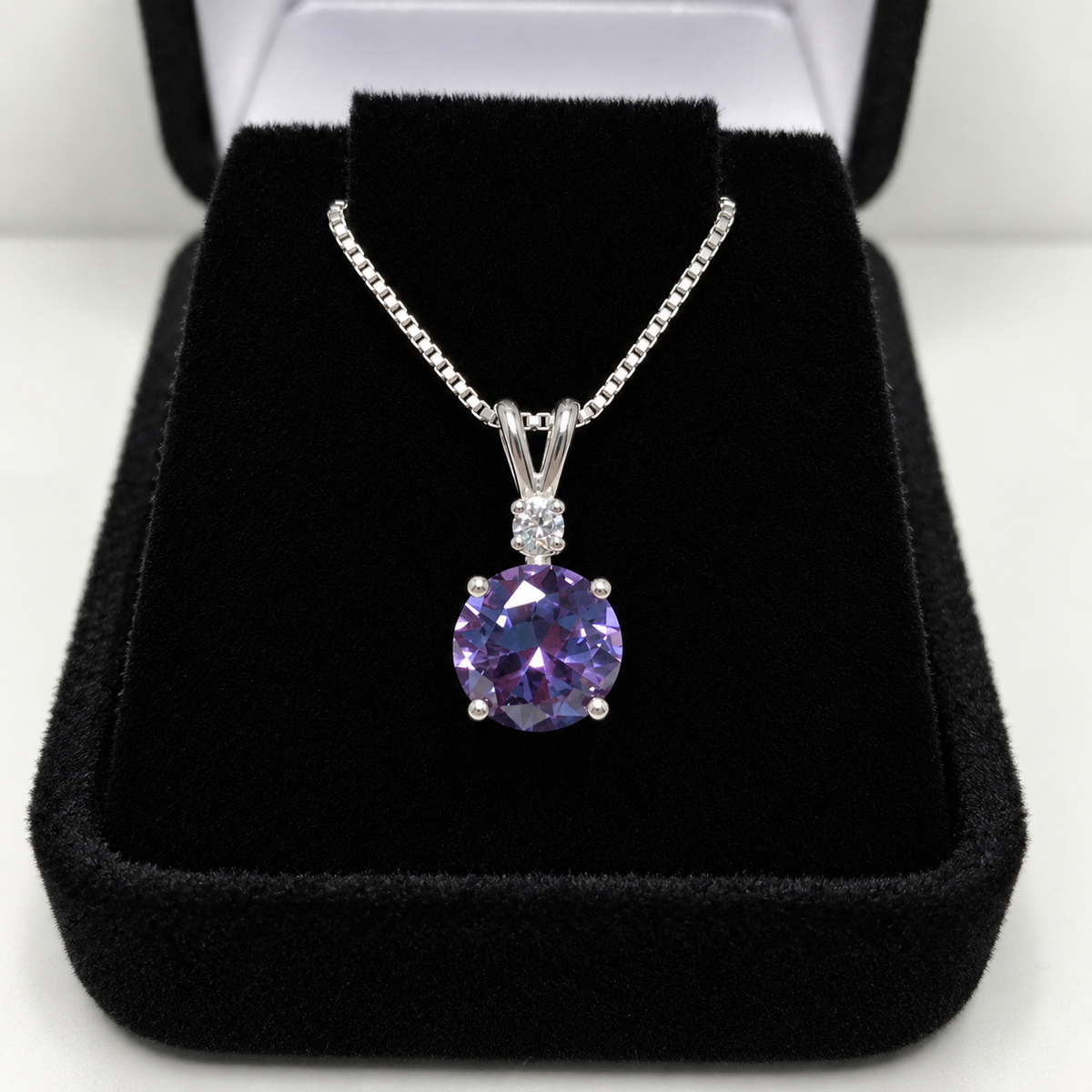 2ct Round Alexandrite & White Sapphire Pendant Necklace