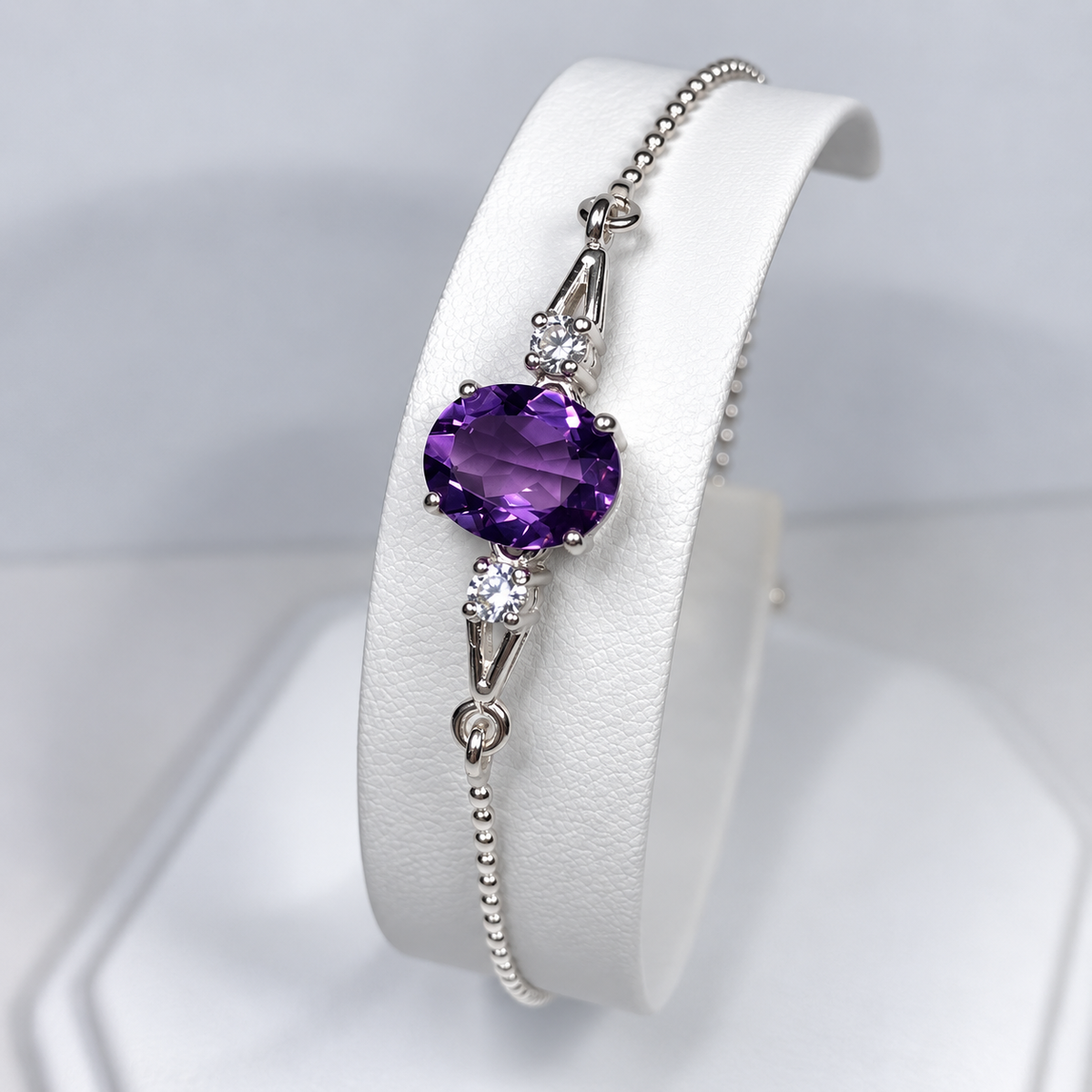 2.7ct Oval Amethyst & White Sapphire Adjustable Bolo Bracelet