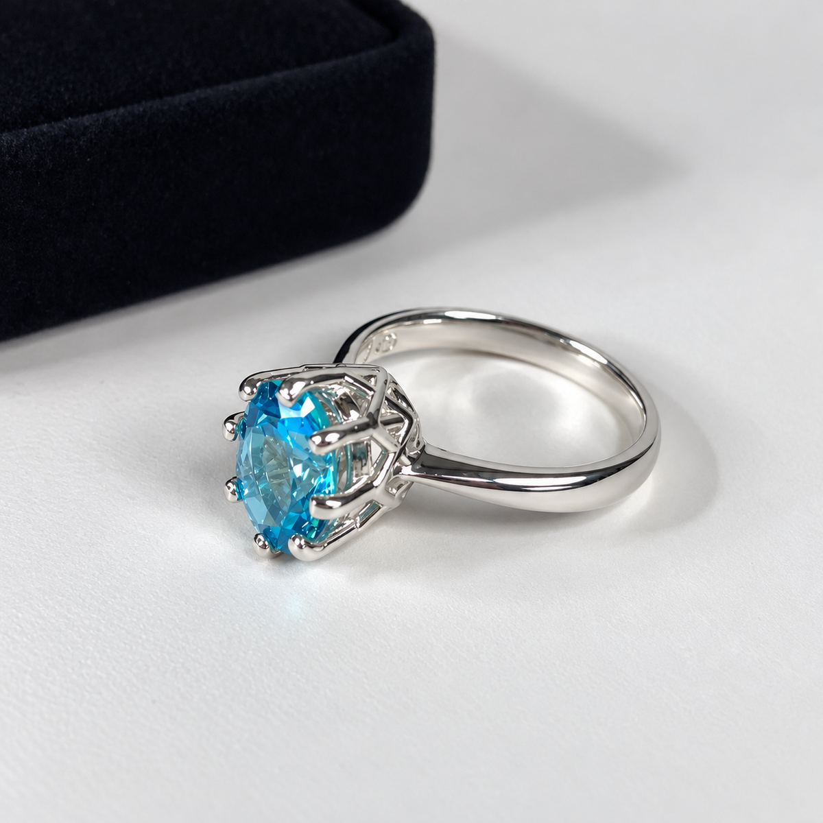 3.5ct Oval Cut Swiss Blue Topaz Art Deco Inspired Solitaire Ring