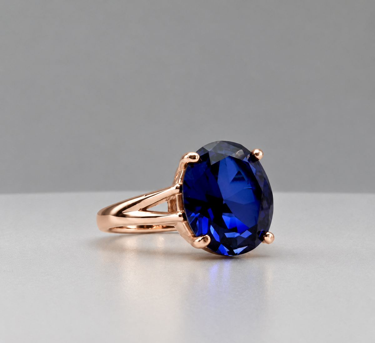 5ct Oval Cut Blue Sapphire Split Shank Ring