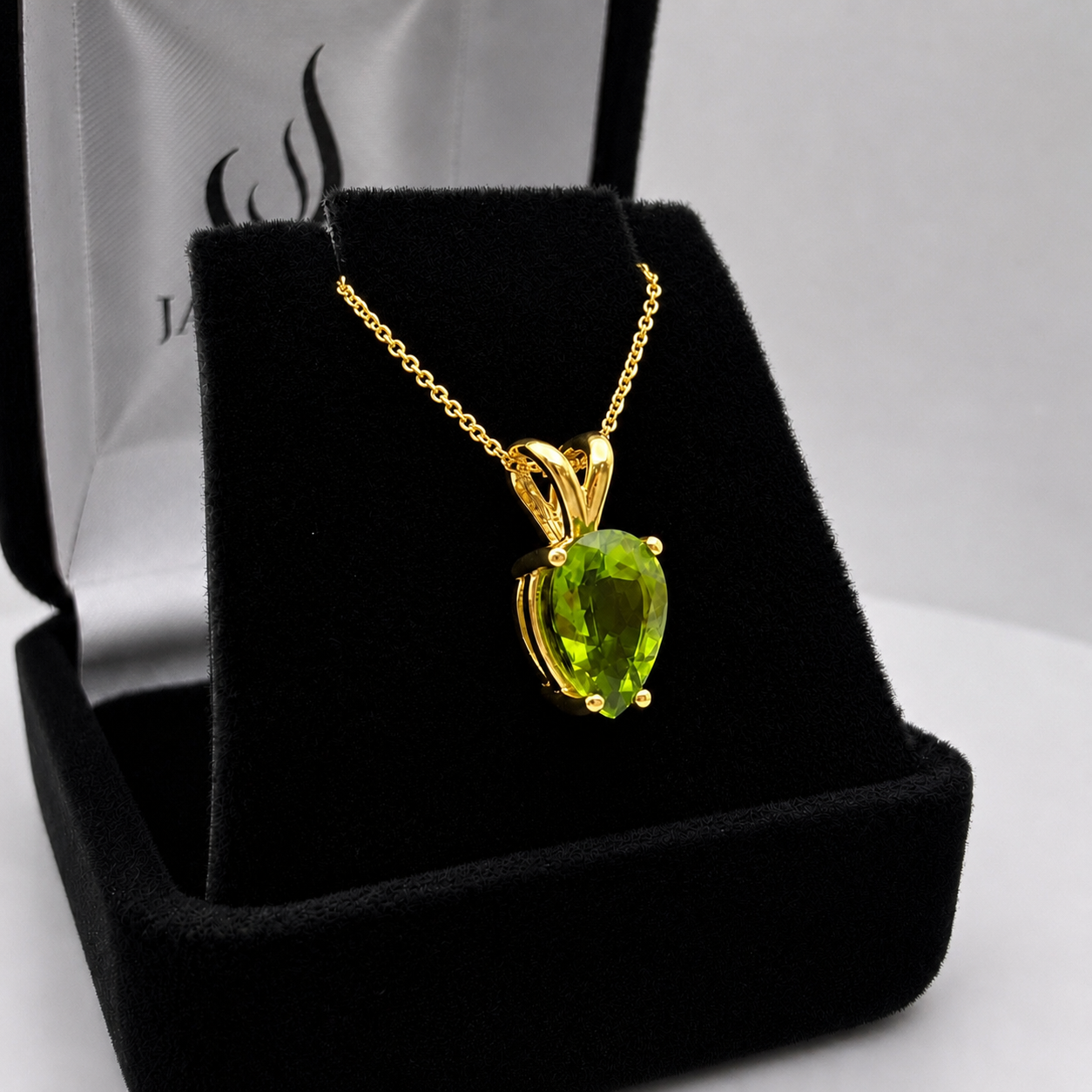2CT Pear Cut Peridot Solitaire Pendant Necklace