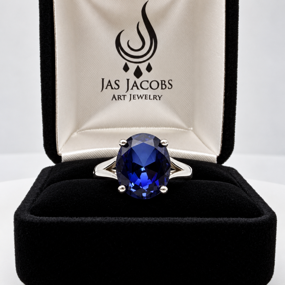 5ct Oval Cut Blue Sapphire Split Shank Ring
