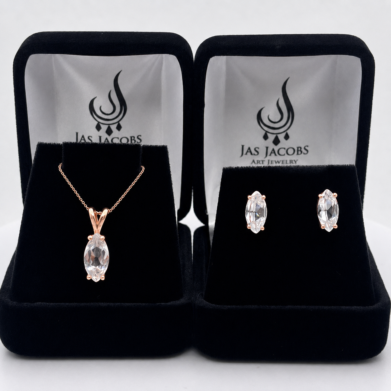 4.5ctw Marquise Cut Colorless White Sapphire Pendant & Stud Earring Jewelry Set