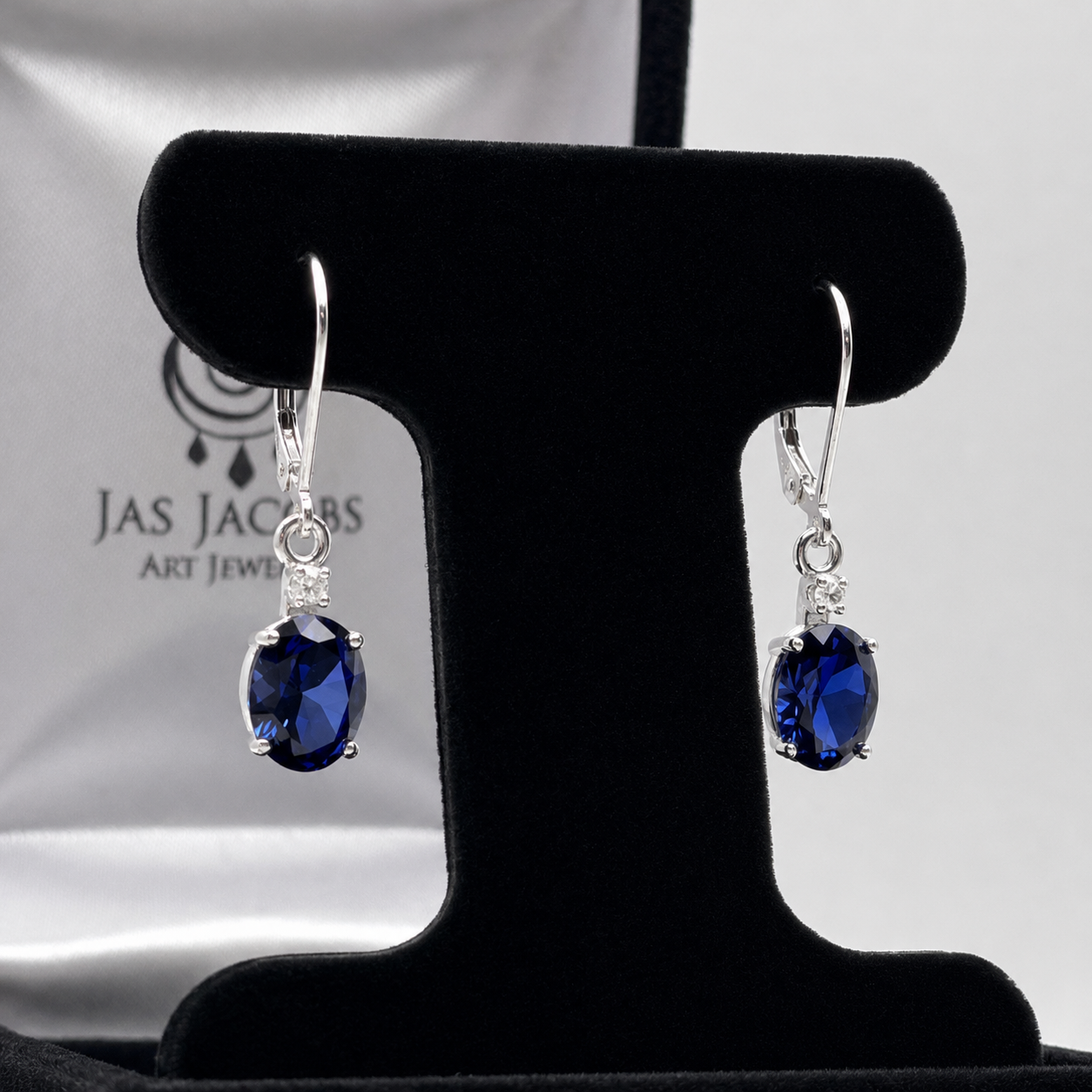 3.3 CTW Oval Blue Sapphire & Diamond Leverback Earrings