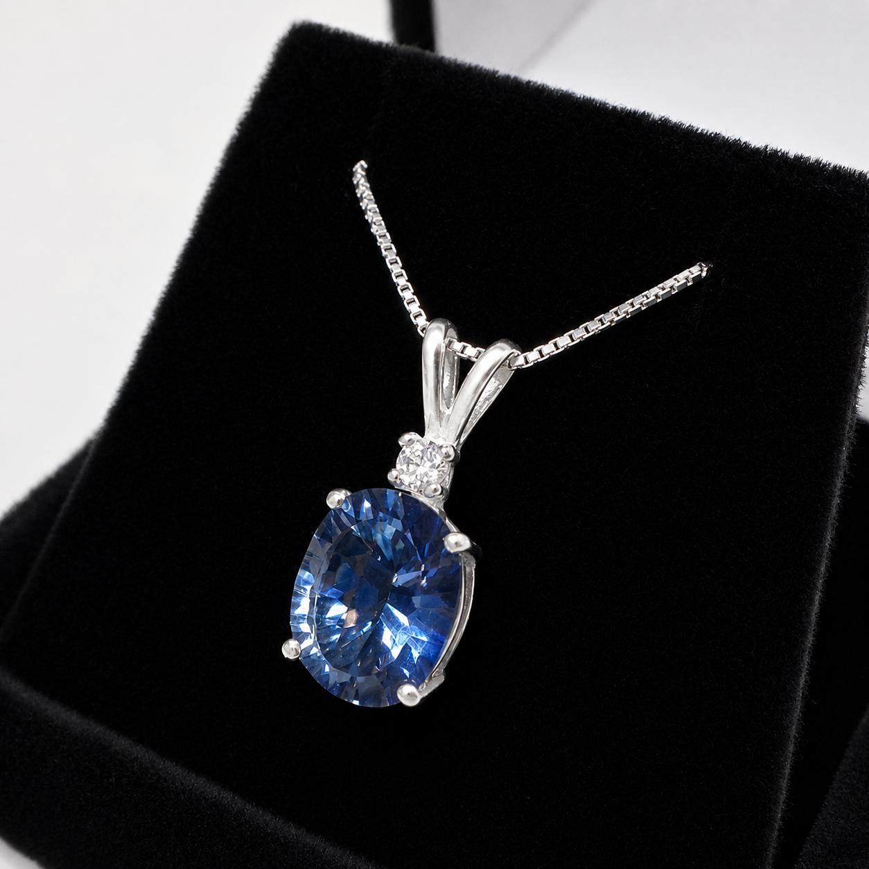 Beautiful 5ct Oval Cut Iolite Quartz Necklace | White Sapphire Accent
