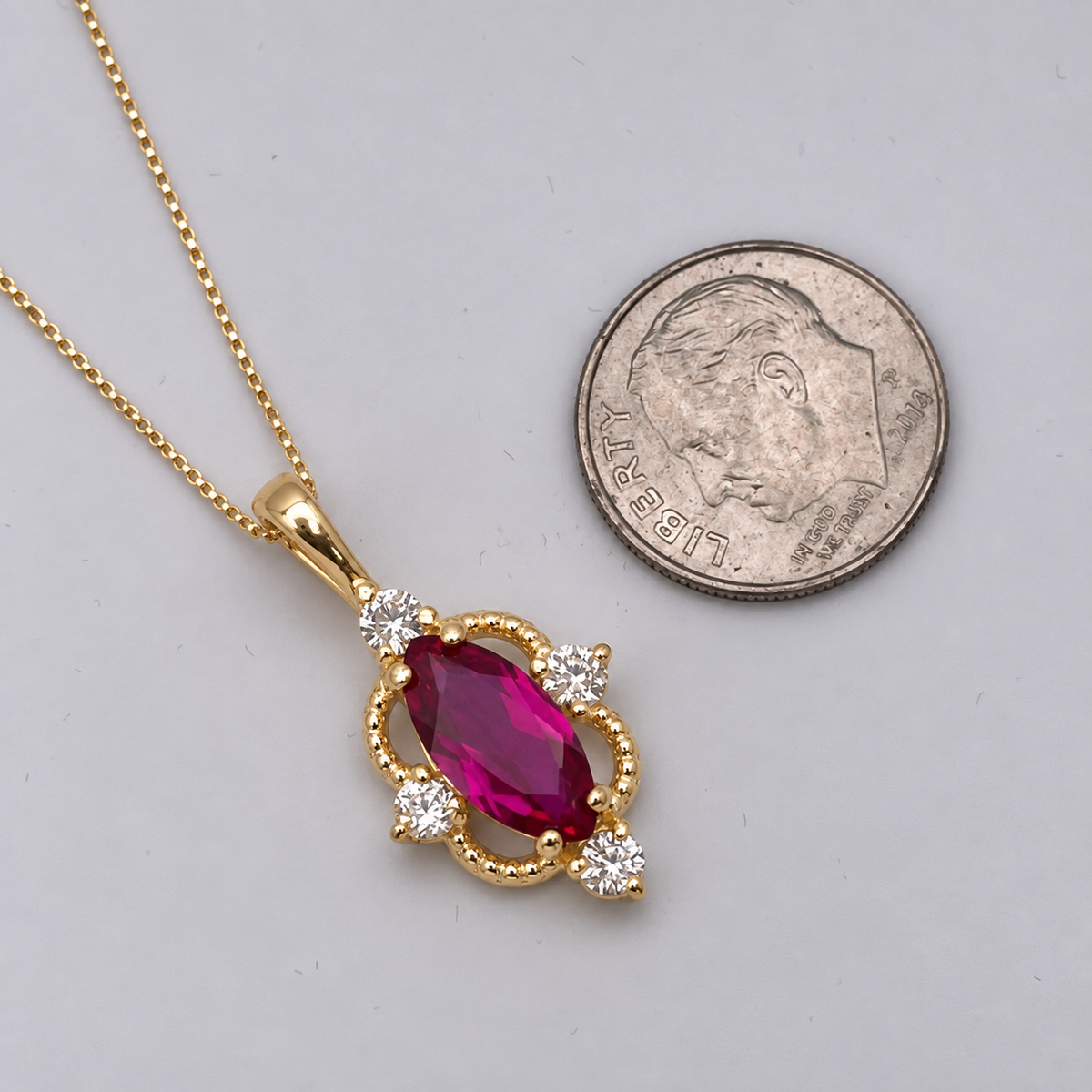 2.4ctw Marquise Ruby and Diamond Four Point Art Deco Pendant