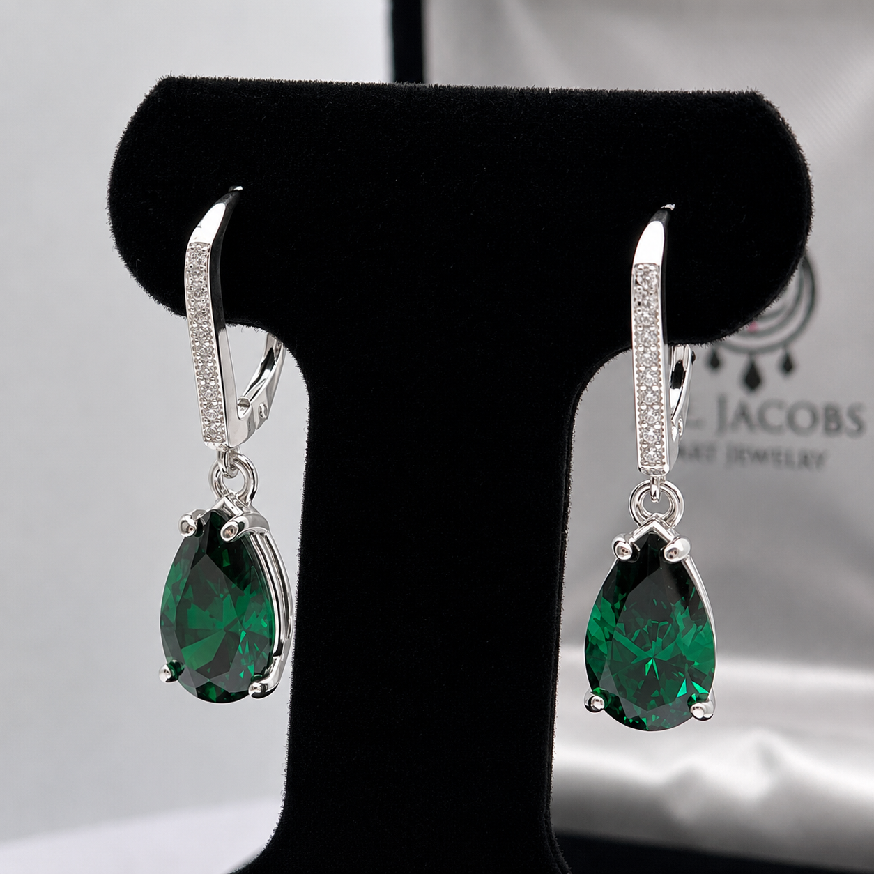 7ctw Pear Cut Emerald Earrings | Pave Leverback Drop Earrings | Emerald Dangle Earrings | Bridal Jewelry