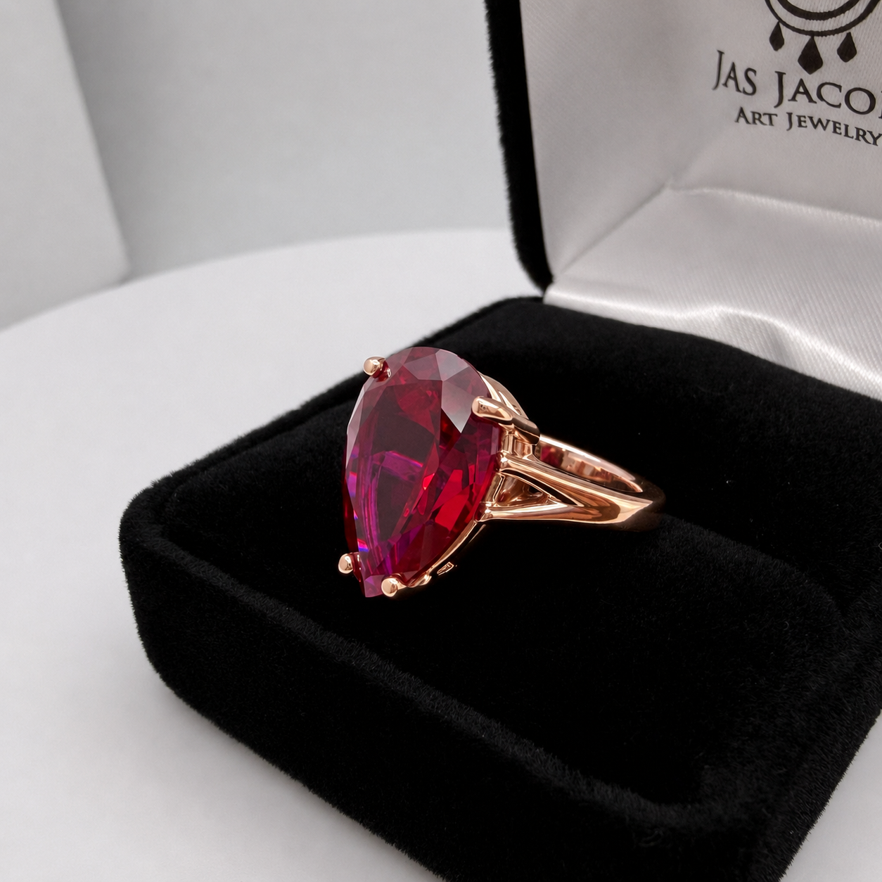 7.5ct Pear Cut Ruby Cathedral Solitaire Ring
