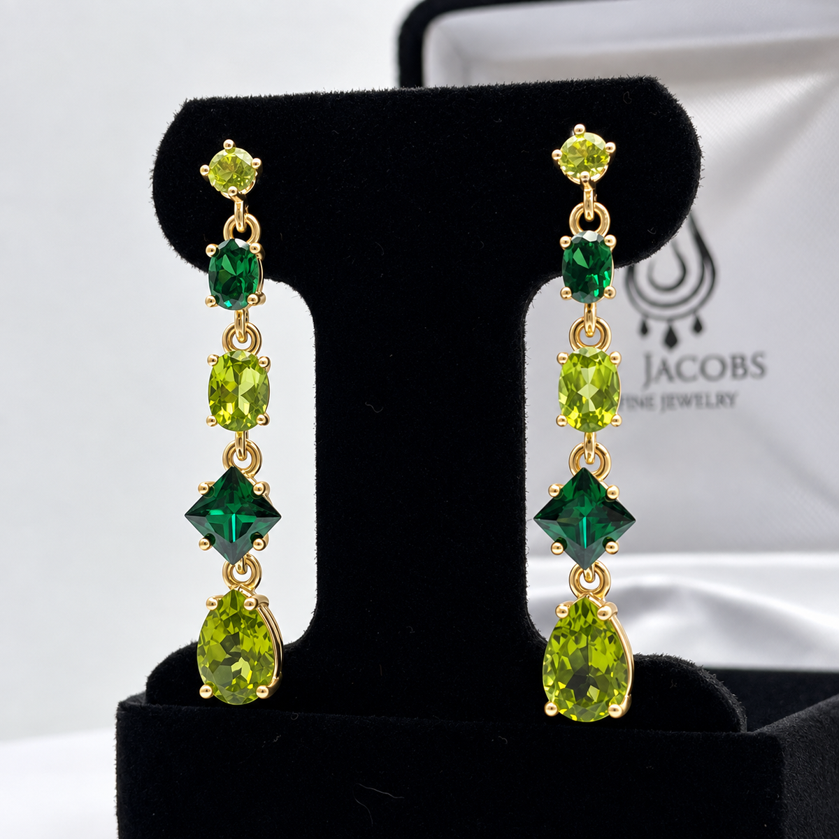 9.26ctw Multi Cut Emerald & Peridot Drop Earrings