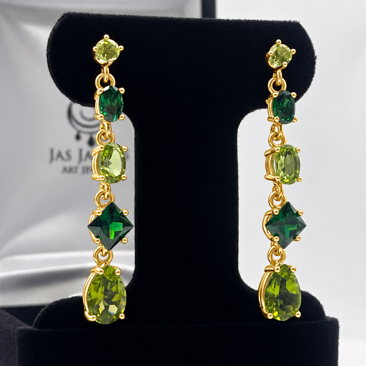 9.26ctw Multi Cut Emerald & Peridot Drop Earrings