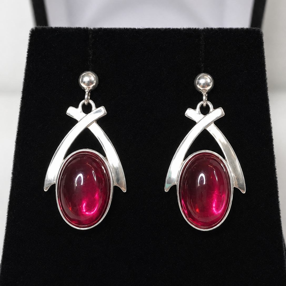 Cabochon Lab Grown Ruby Statement Earrings