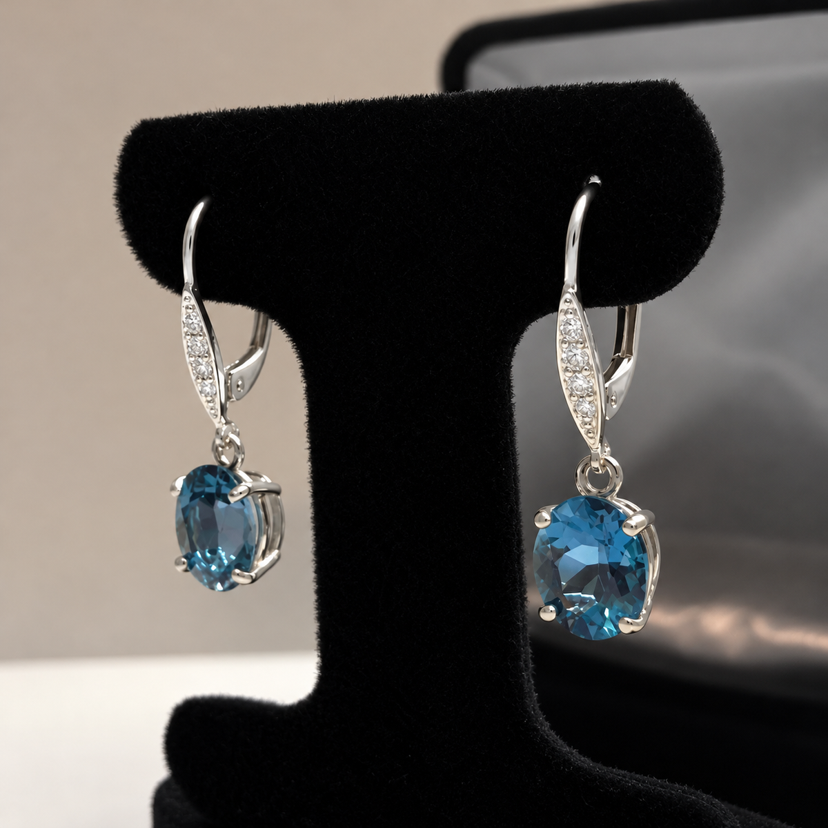 6.12ctw Oval Cut London Blue Topaz Drop Earrings