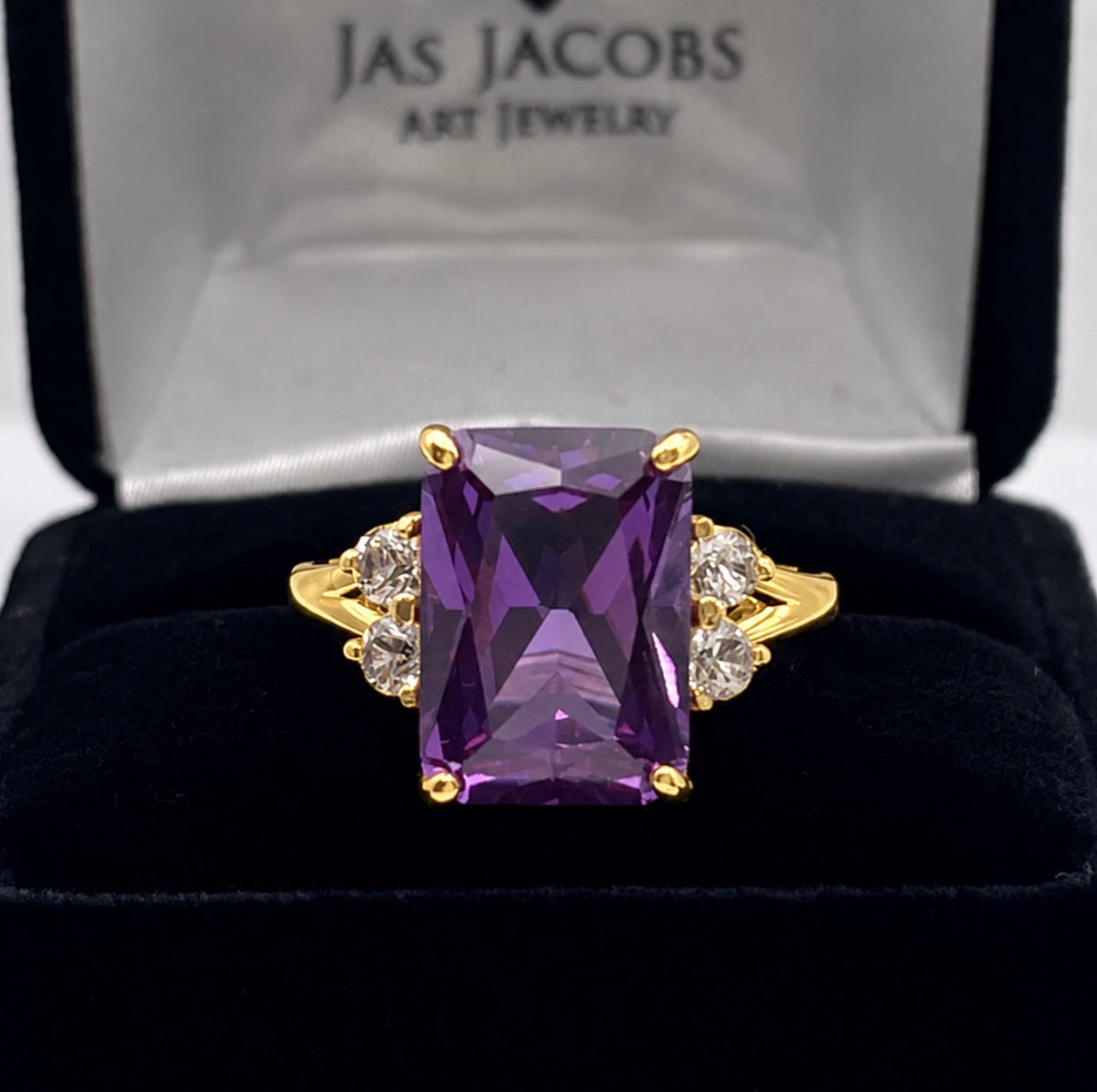 8ct Color Change Alexandrite Sapphire Ring | Emerald Cut Diamond Accent Ring | Made to Order in 10k, 14k Gold or Sterling Silver