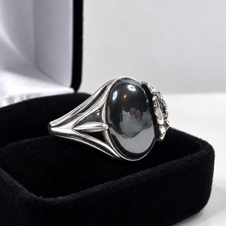 Hematite floral ring