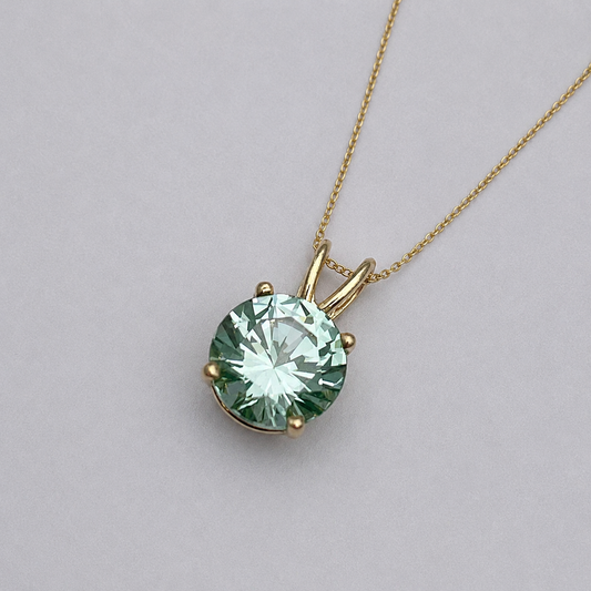 2CT Ice Green Spinel Pendant Necklace | Round Cut Solitaire | Mint Green Gemstone Necklace