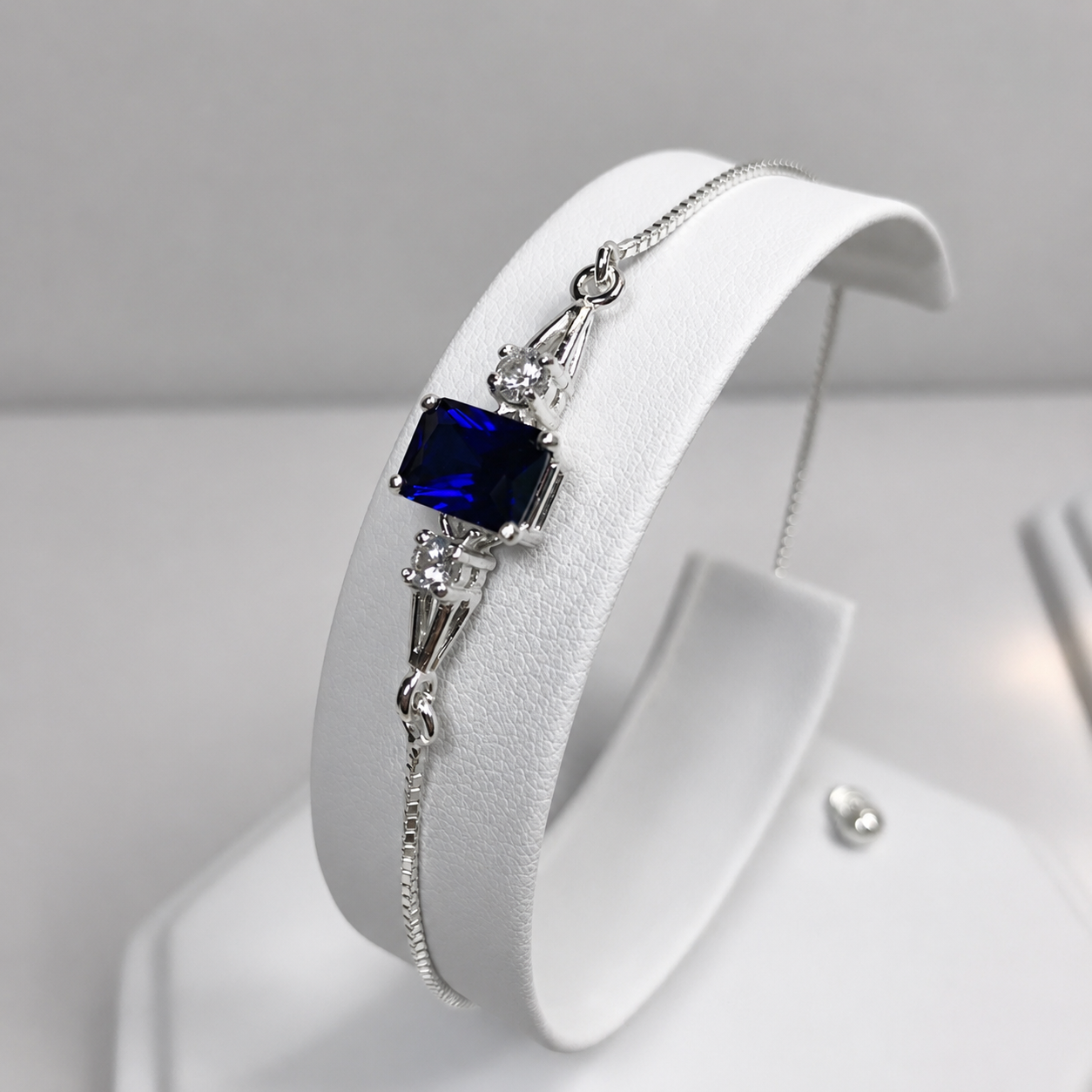 2ct Emerald Cut Sapphire Adjustable Bolo Bracelet with White Sapphire Accents