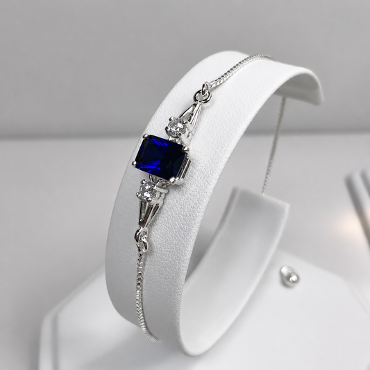 2ct Emerald Cut Sapphire Adjustable Bolo Bracelet with White Sapphire Accents