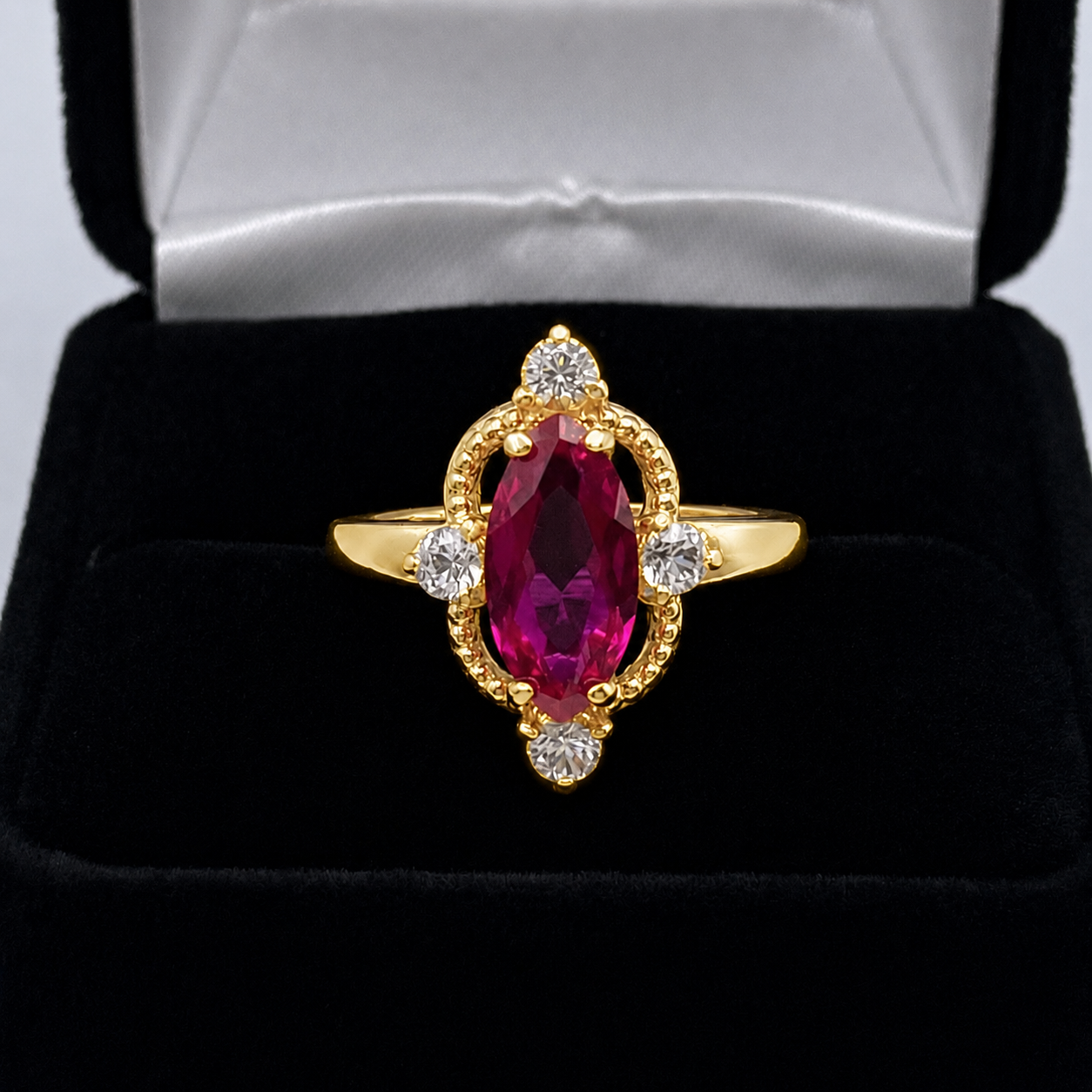 2.4ct Marquise Cut Ruby Ring with Diamond Accents | Vintage Inspired Sculptural Design