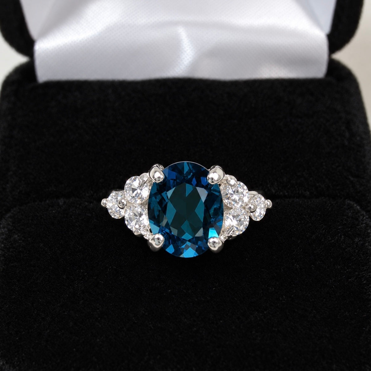 4.5ctw London Blue Topaz & White Topaz Cluster Ring – Victorian Inspired