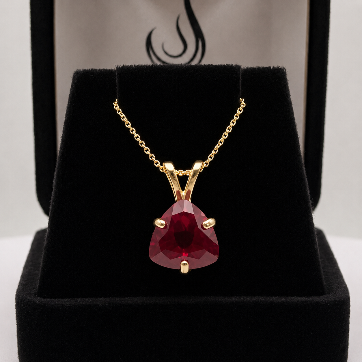 4ct Trillion Cut Ruby Solitaire Pendant Necklace