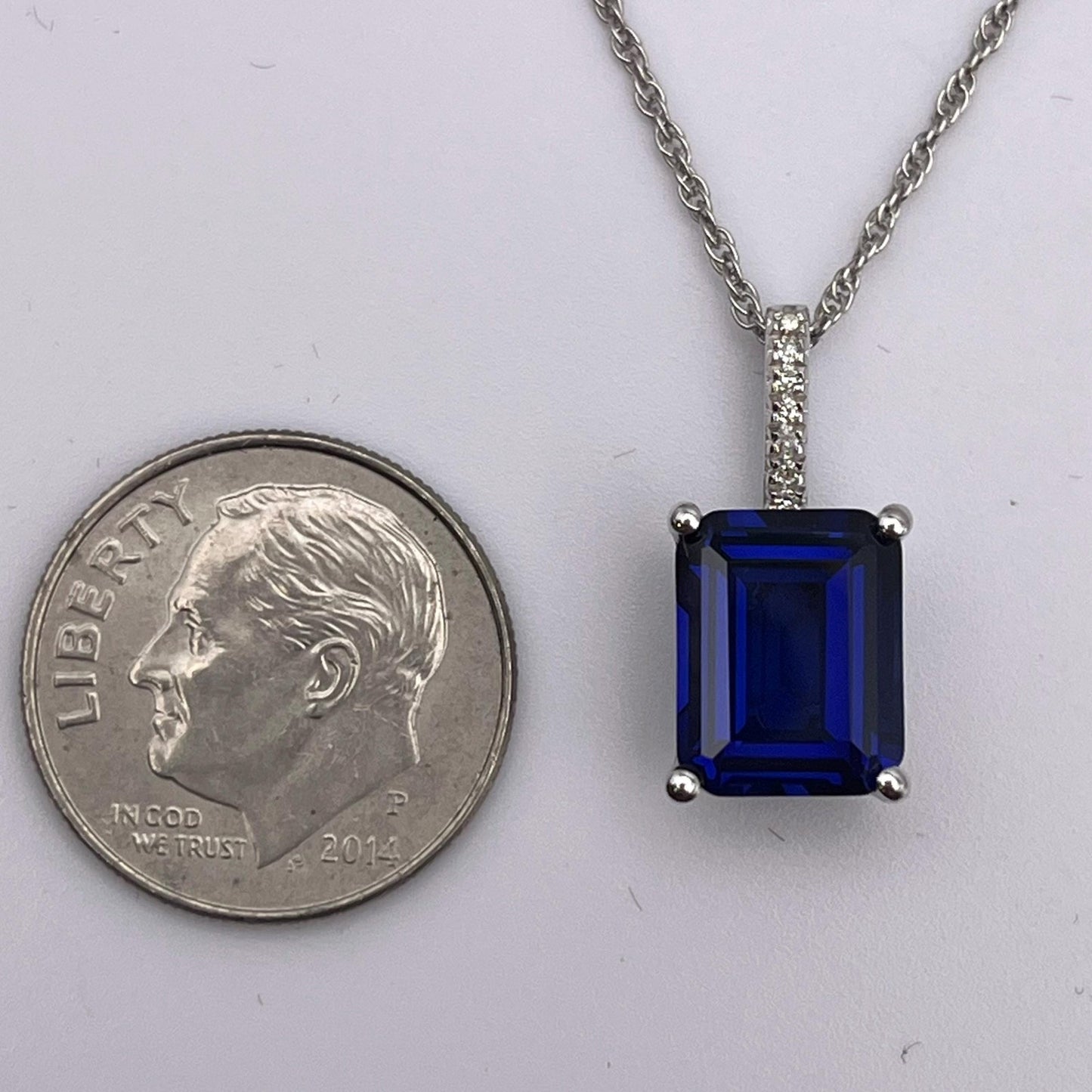 Gorgeous 4ct Emerald Cut Sapphire Pendant Necklace Sapphire & Diamond Necklace jewelry Gift Bridal Gift September Birthstone