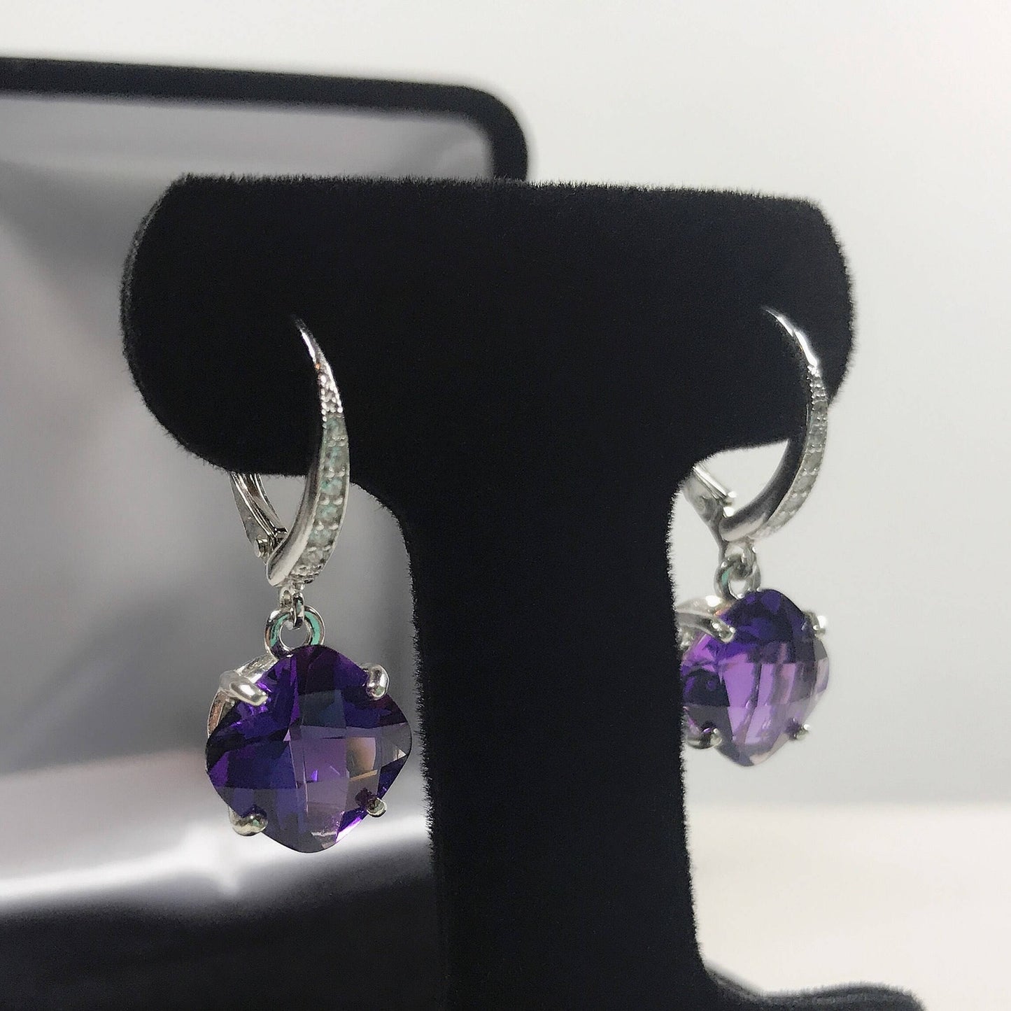 Beautiful 9ctw Cushion Cut Amethyst Earrings White Sapphires in Sterling Silver