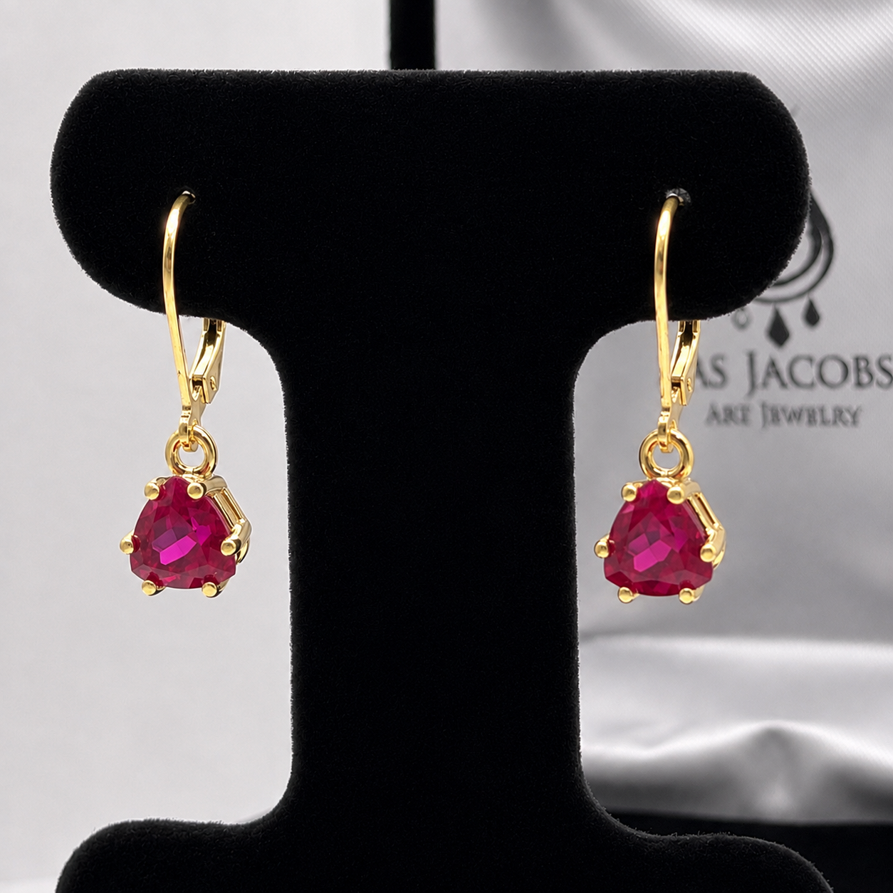 3.3ctw Trillion Cut Ruby Dangle Earrings