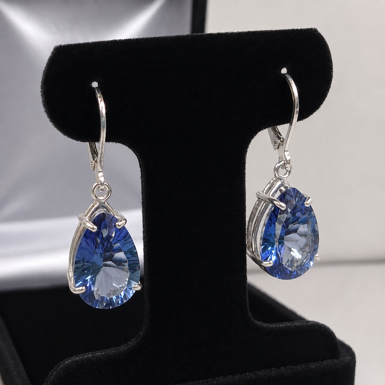 Cornflower Blue Iolite Quartz Earrings | 12CTW Pear Cut Drop Earrings | Statement Gemstone Earrings