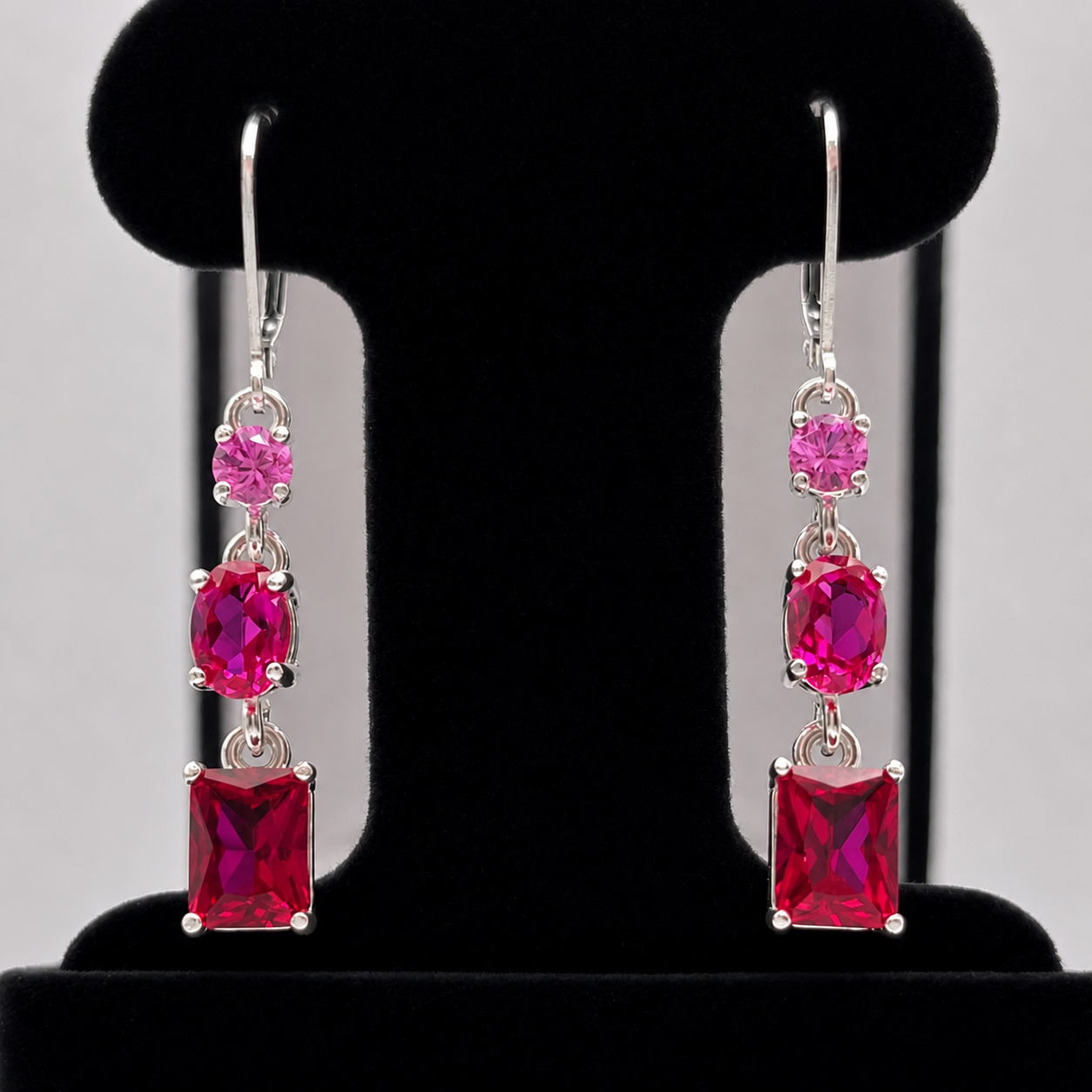 5ctw Multi Cut Cascading Pink Sapphires and Ruby Earrings