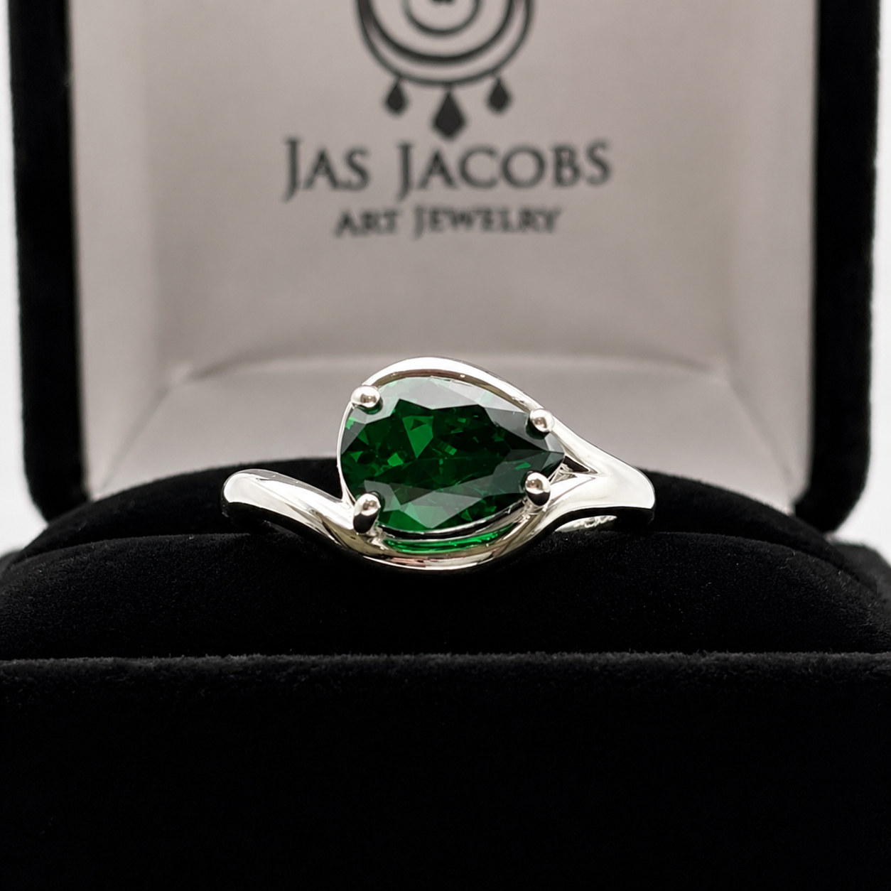 Pear Cut Emerald Ring Side Set Green Teardrop Gemstone Ring | Handmade Fine Jewelry