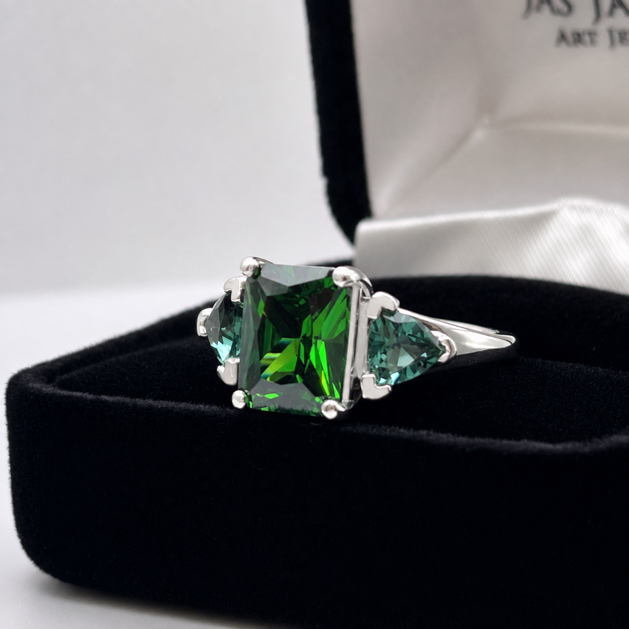 4 CTW Emerald & Green Quartz Three Stone Ring