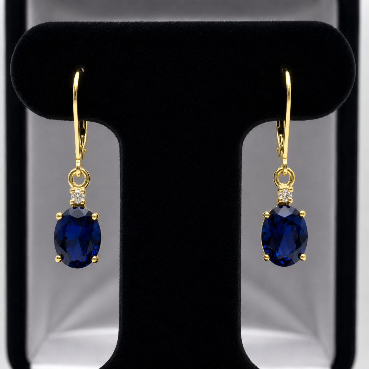 3.3 CTW Oval Blue Sapphire & Diamond Leverback Earrings