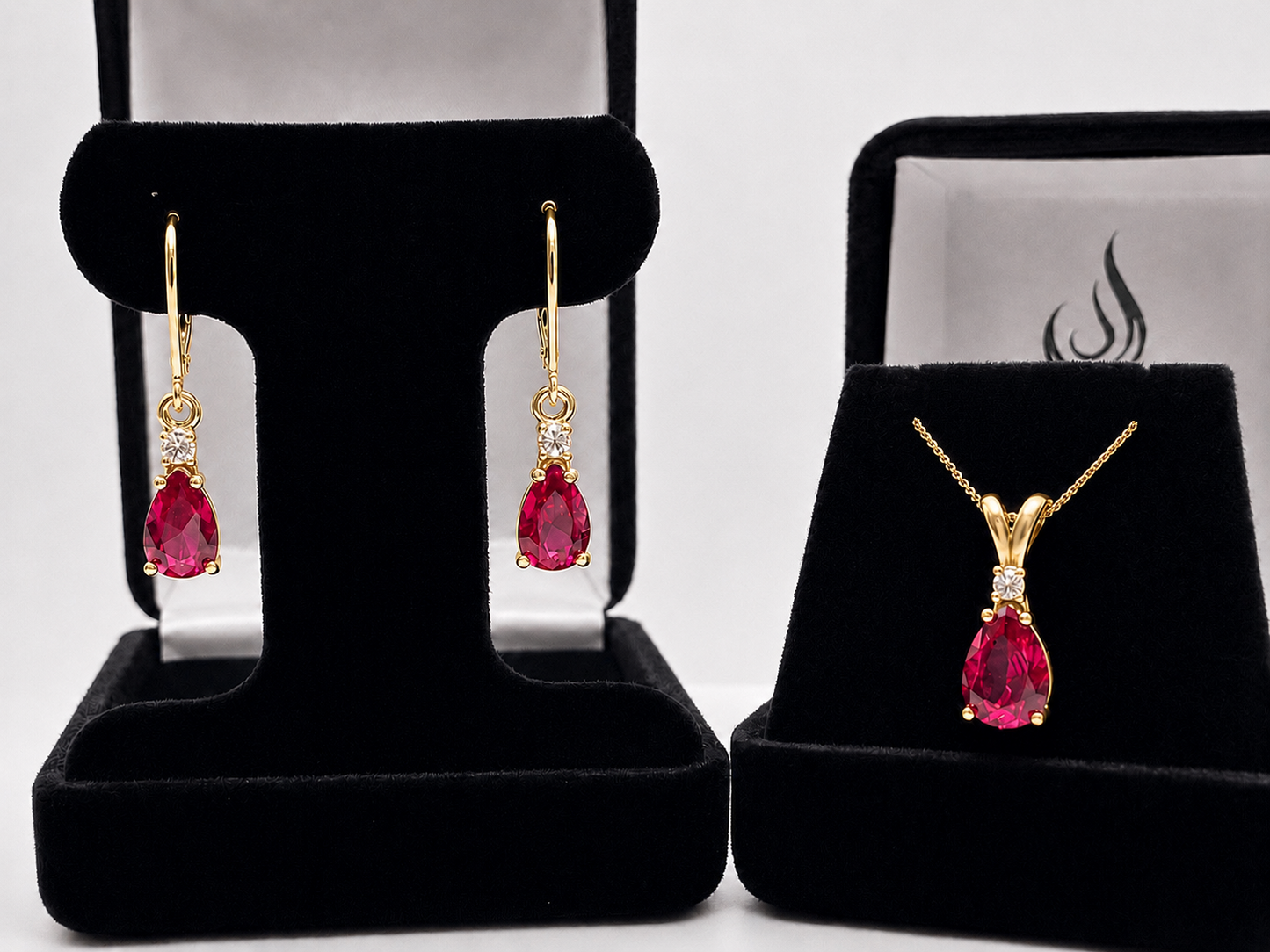 5.5ct Pear Cut Ruby & Diamond Jewelry Set
