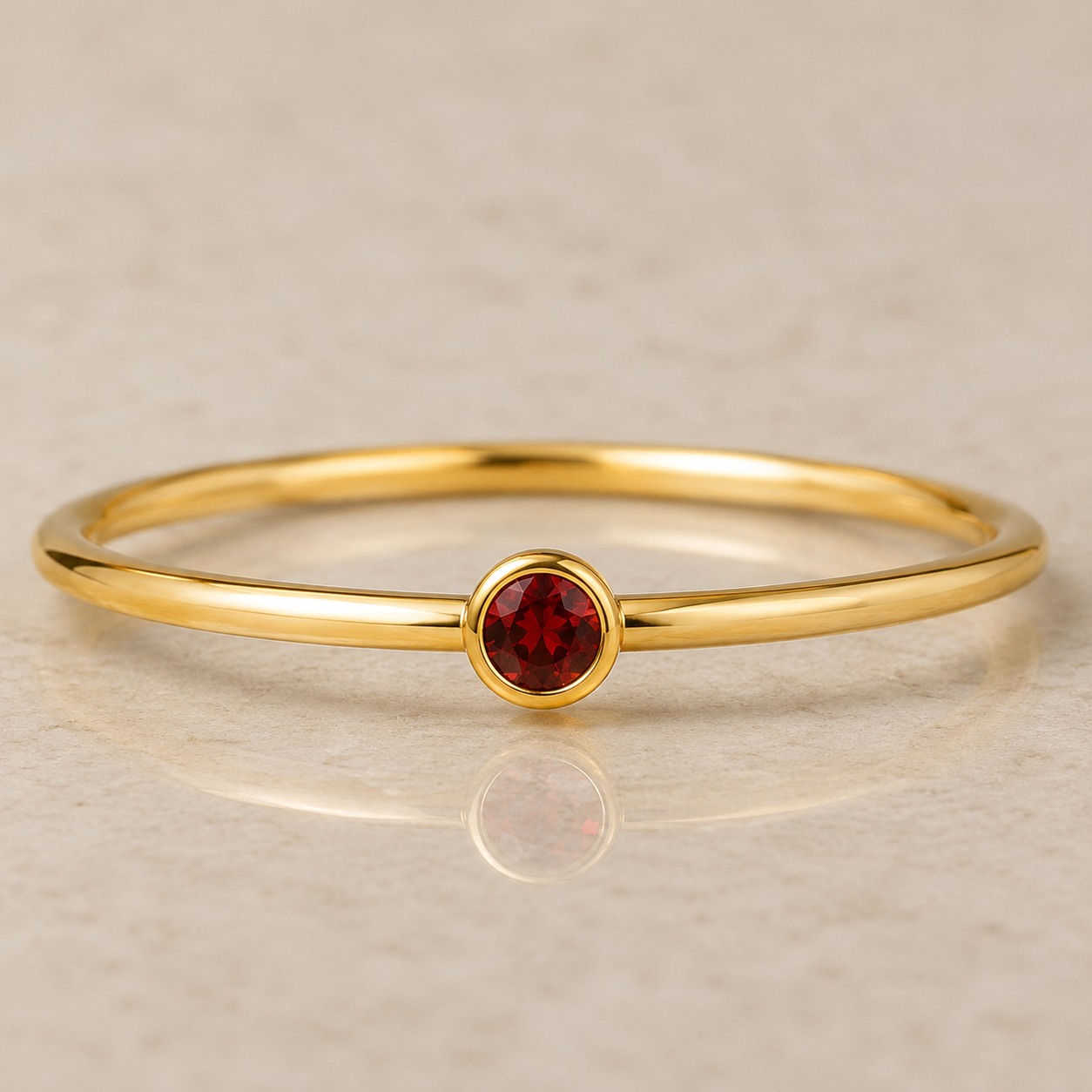 14K Yellow Gold Filled 2mm Garnet-Inspired Dark Red Cubic Zirconia Ring | Water Resistant Stackable Ring | January Birthstone Jewelry