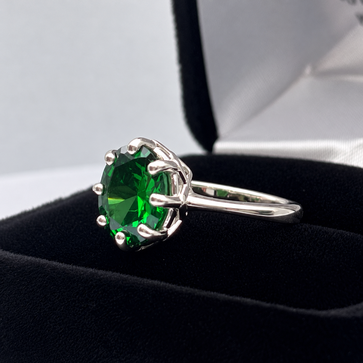 2.5ct Oval Simulated Emerald Ring – Art Deco Inspired