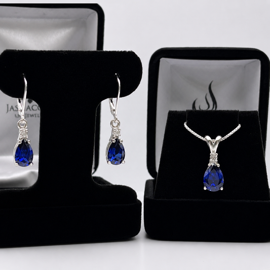 5.5 CTW Pear Cut Blue & White Sapphire Jewelry Set