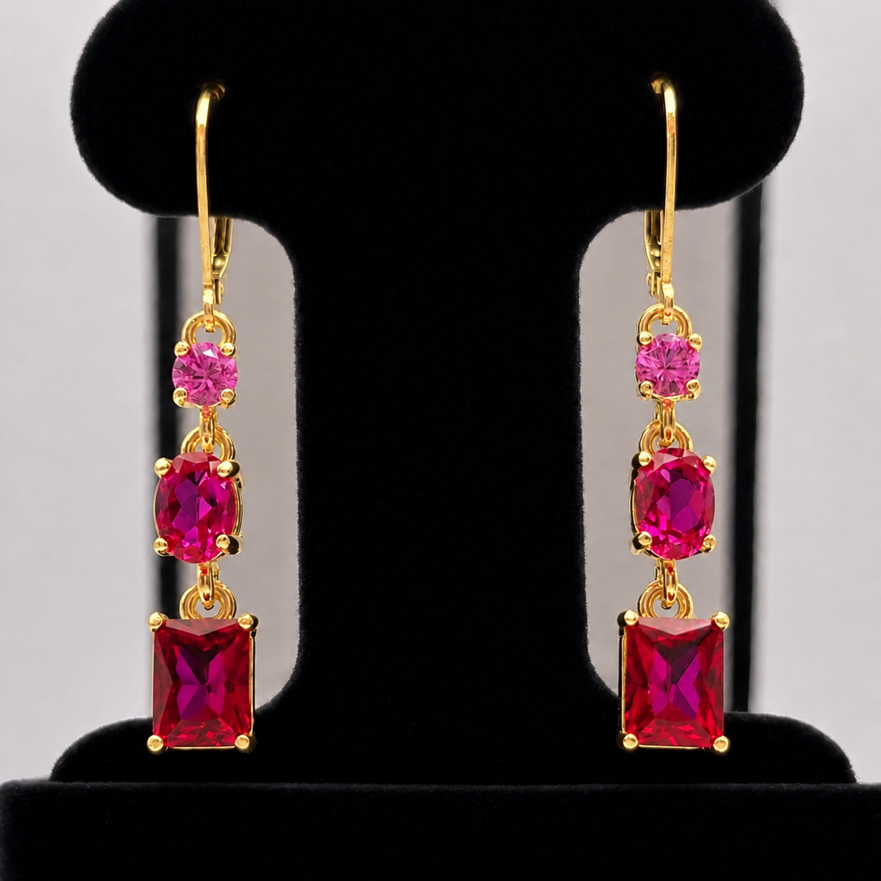 5ctw Multi Cut Cascading Pink Sapphires and Ruby Earrings