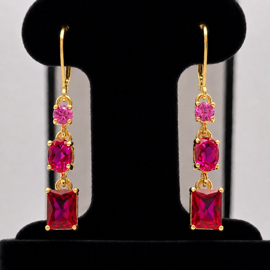 5ctw Multi Cut Cascading Pink Sapphires and Ruby Earrings