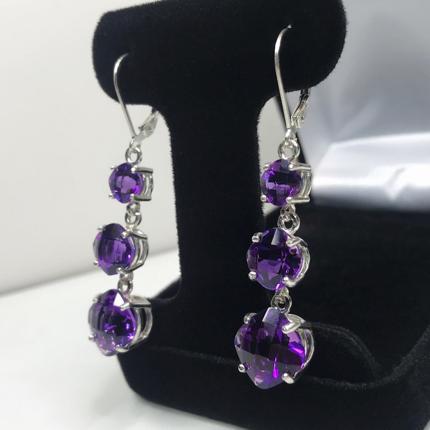 Beautiful 12ctw Cushion Cut Amethyst Earrings in Sterling Silver