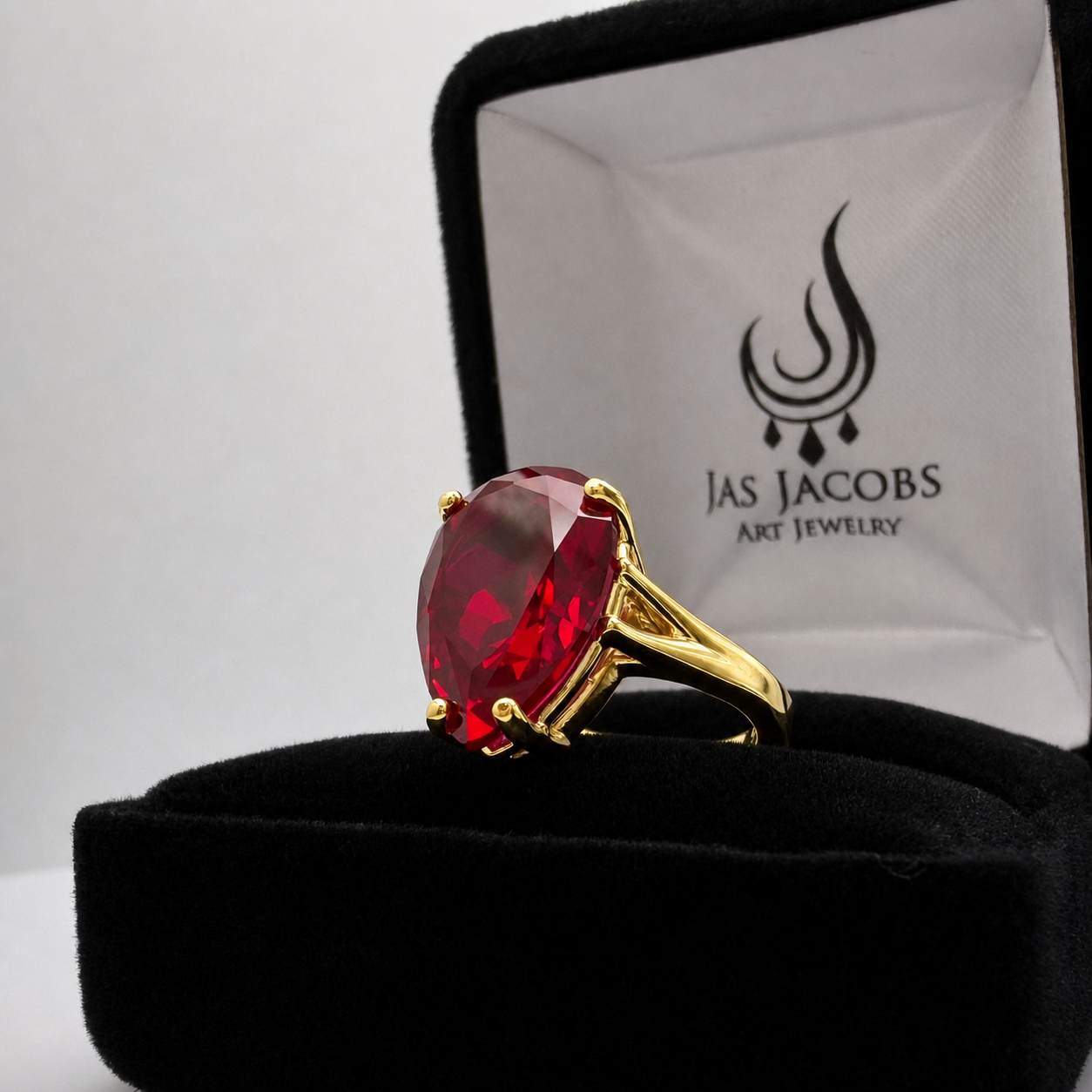 7.5ct Pear Cut Ruby Cathedral Solitaire Ring