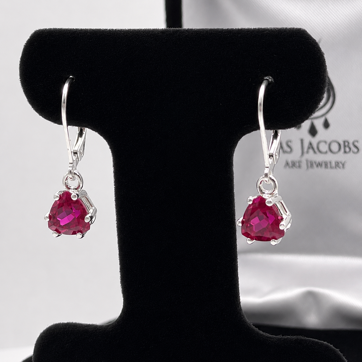3.3ctw Trillion Cut Ruby Dangle Earrings