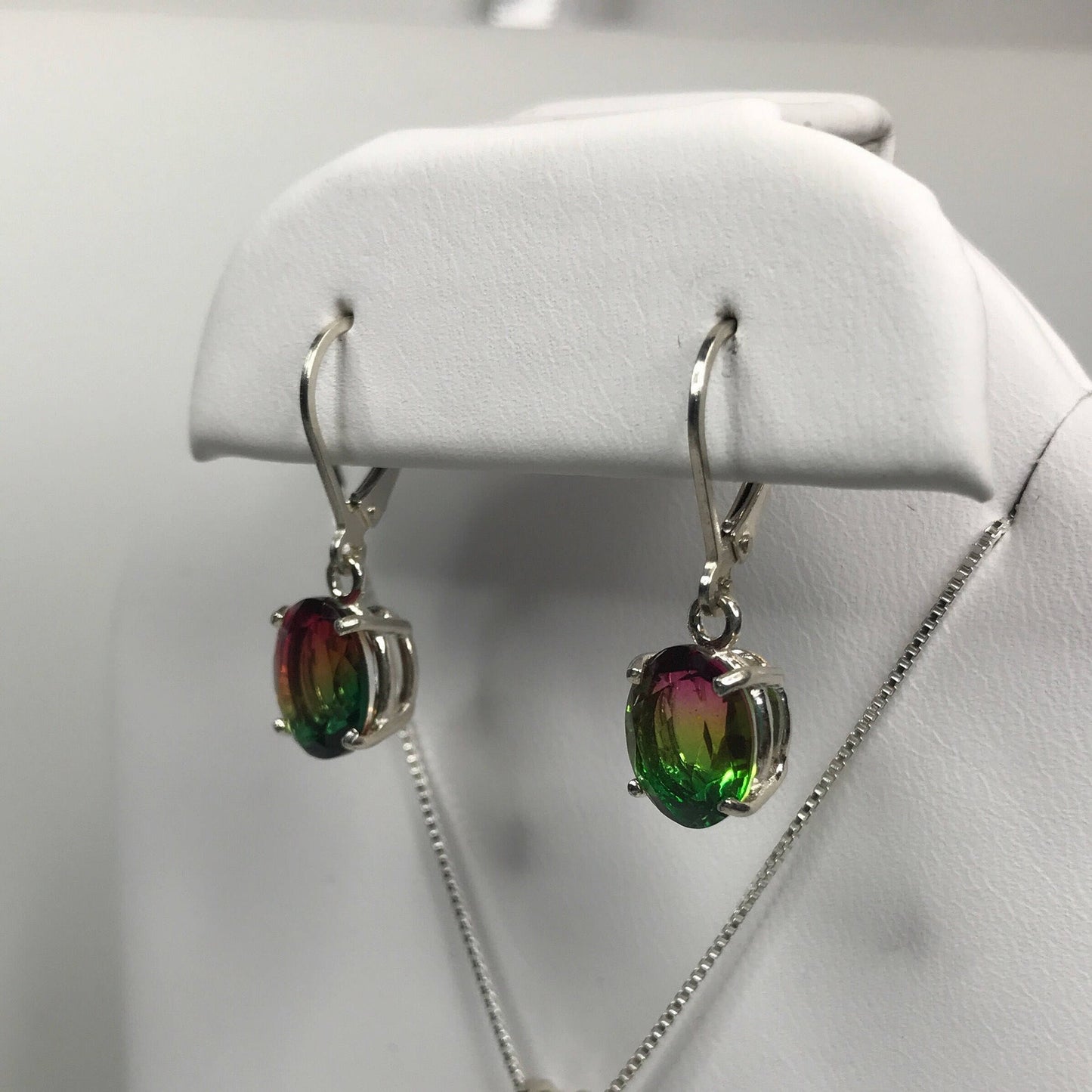 BEAUTIFUL 6ctw Watermelon Tourmaline Quartz Earrings in Sterling Silver