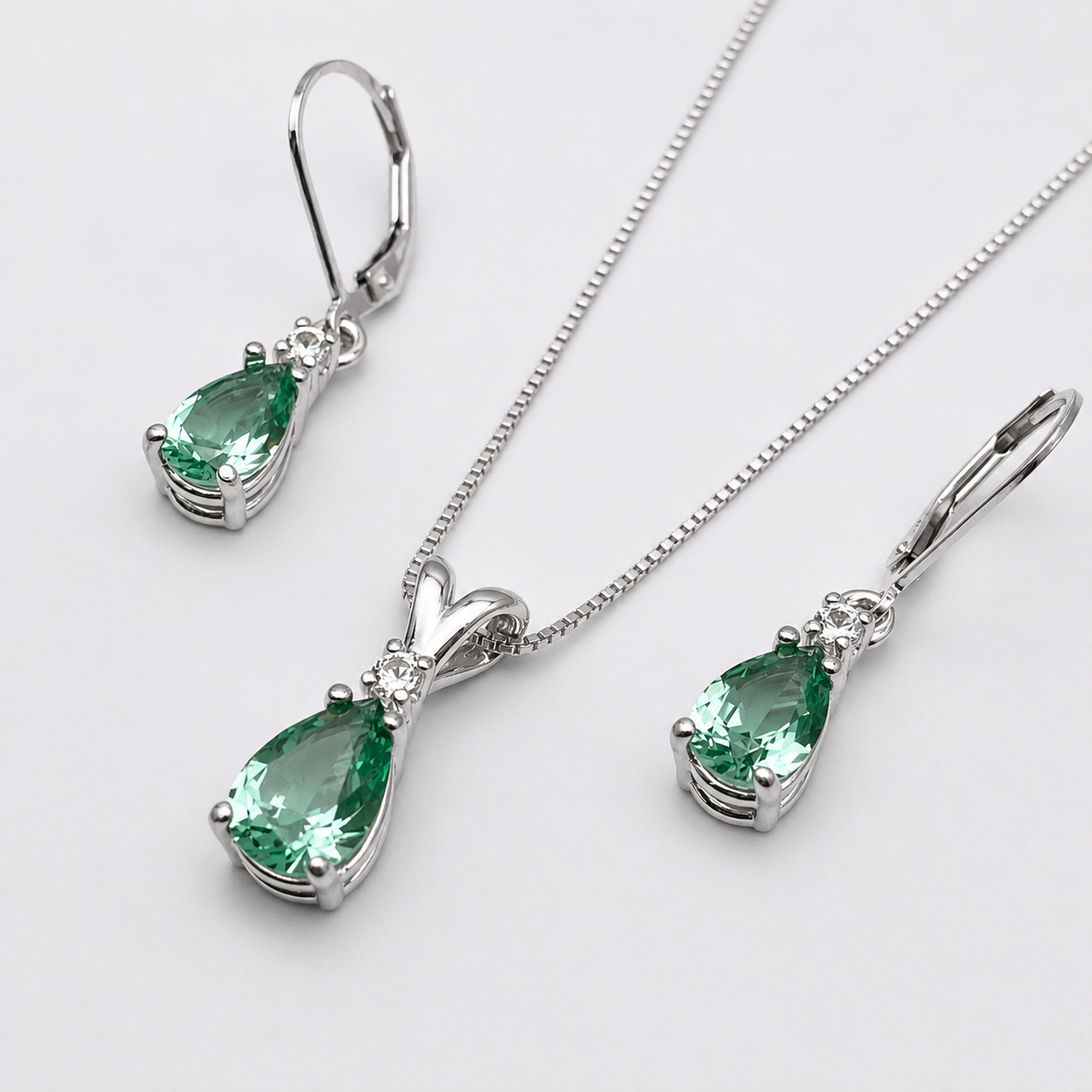 5.24 CTW Mint Green Spinel & Diamond Necklace & Leverback Earrings Set
