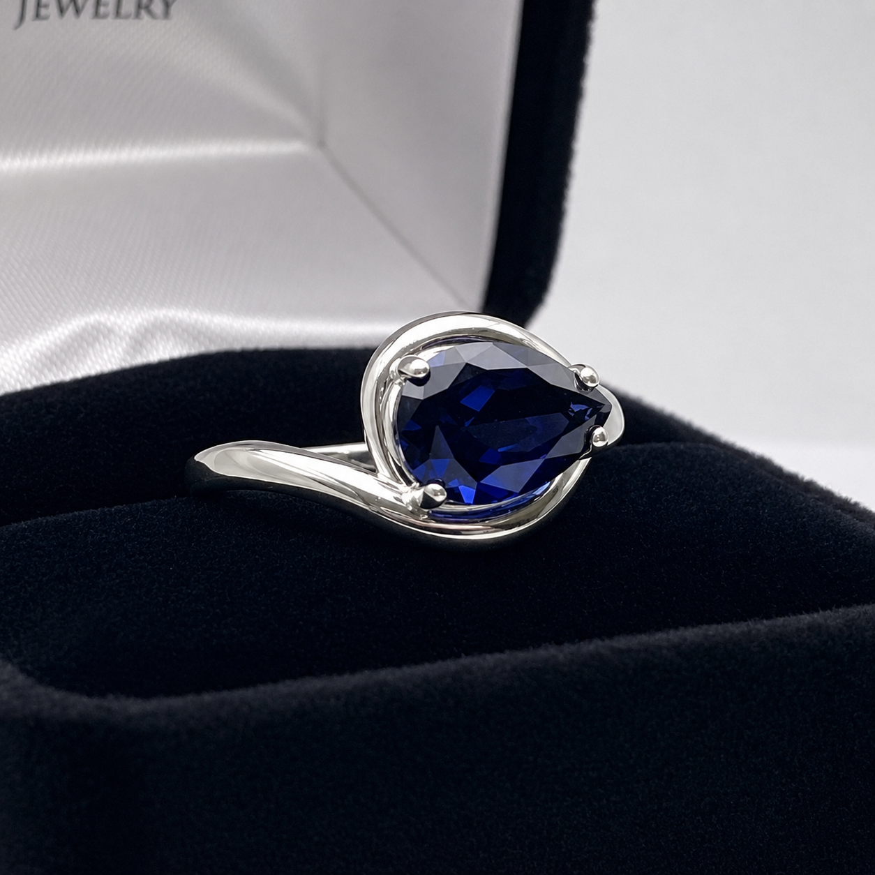 2.5 CT Pear Cut Side Set Sapphire Ring | Solitaire Sapphire Ring | Sterling Silver & 10K or 14K Gold