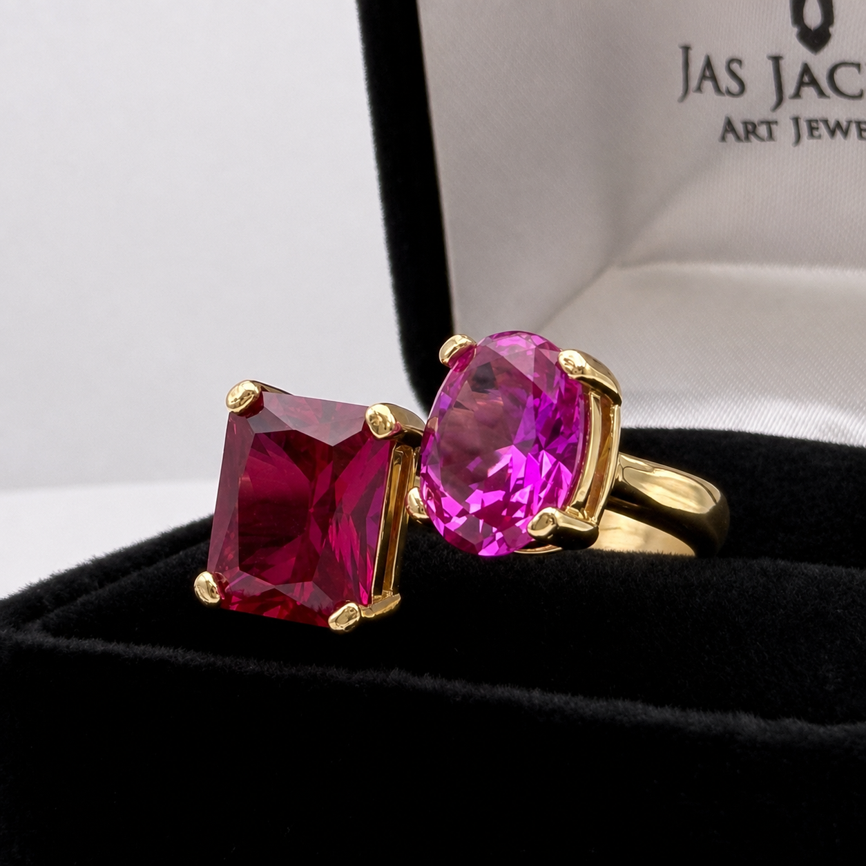 7ctw Ruby & Pink Sapphire Ring | Toi et Moi Open Design | Adjustable