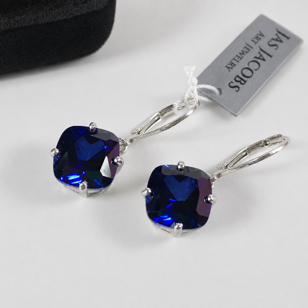 10 CTW Cushion Cut Blue Sapphire Drop Earrings