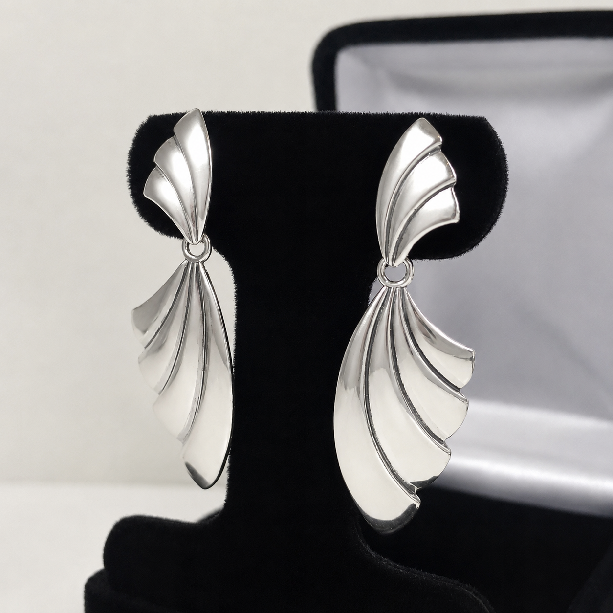 2" Vintage Style Sterling Silver Fan Earrings