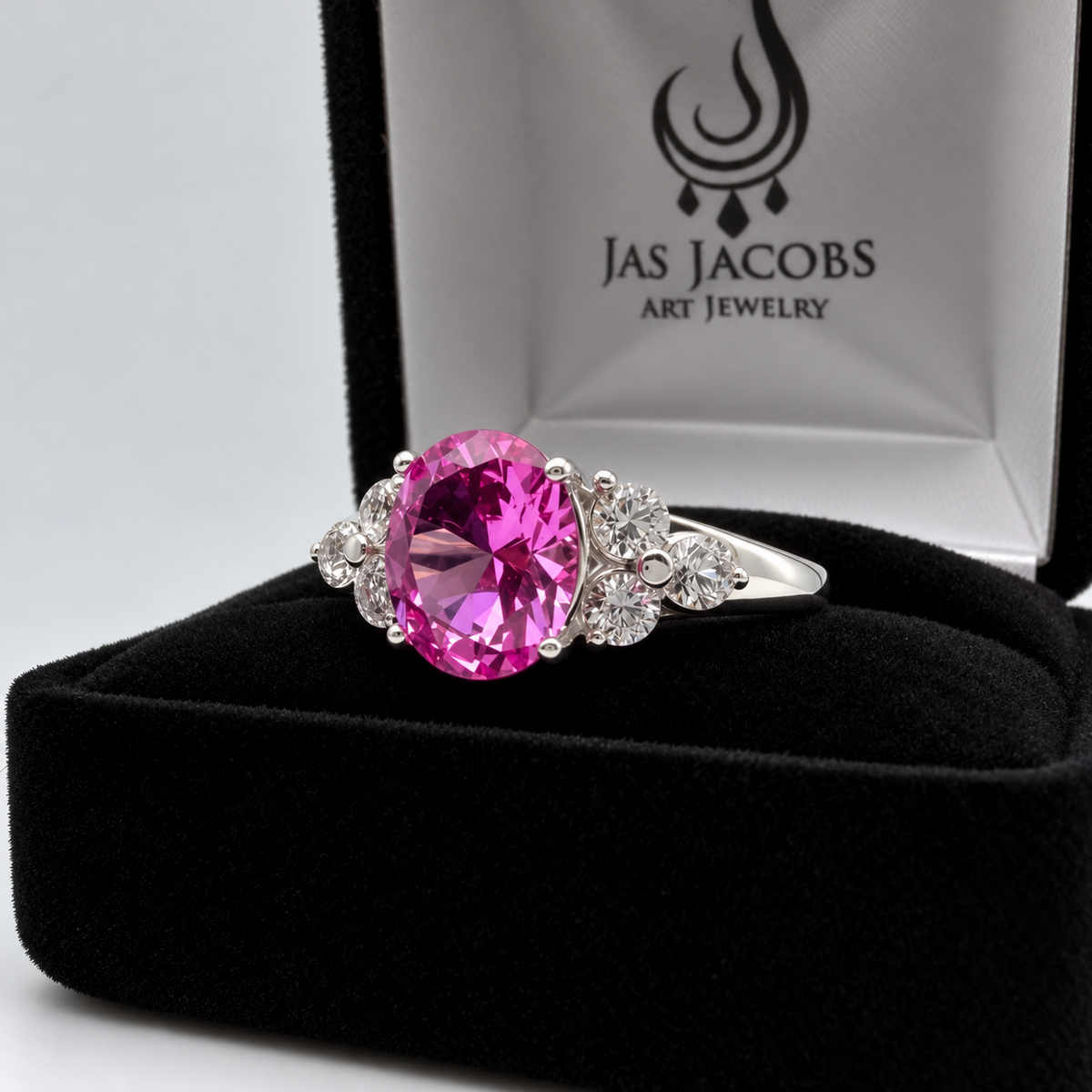 3.78ctw Oval Pink Sapphire & White Sapphire Floral Cluster Ring