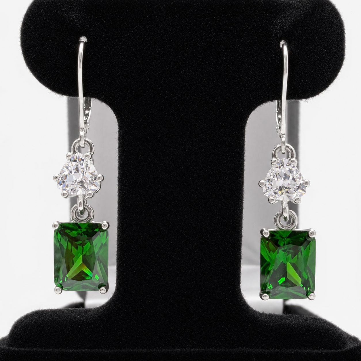 9ctw Emerald Cut Emerald & White Sapphire Dangle Earrings